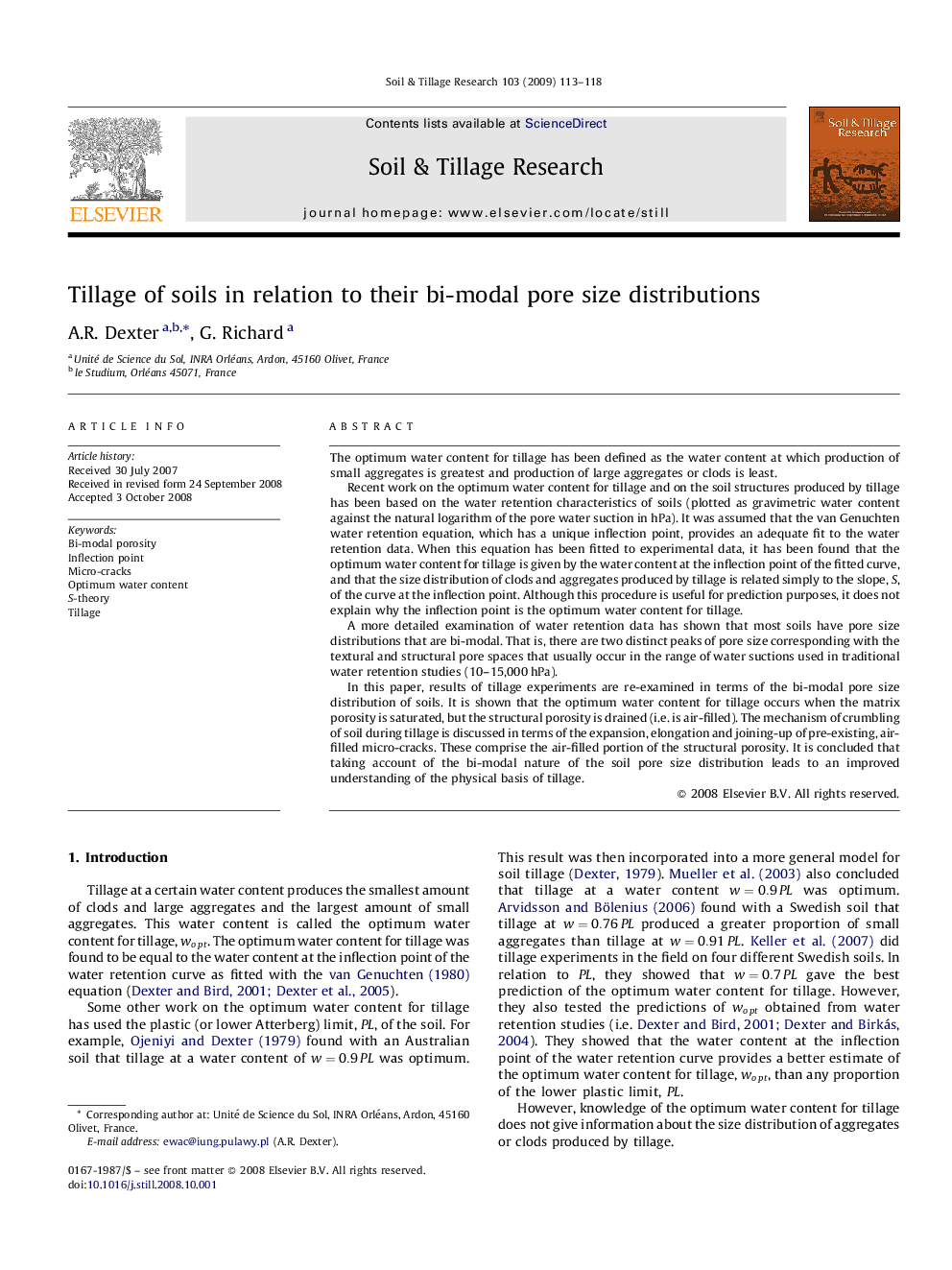 Tillage of soils in relation to their bi-modal pore size distributions