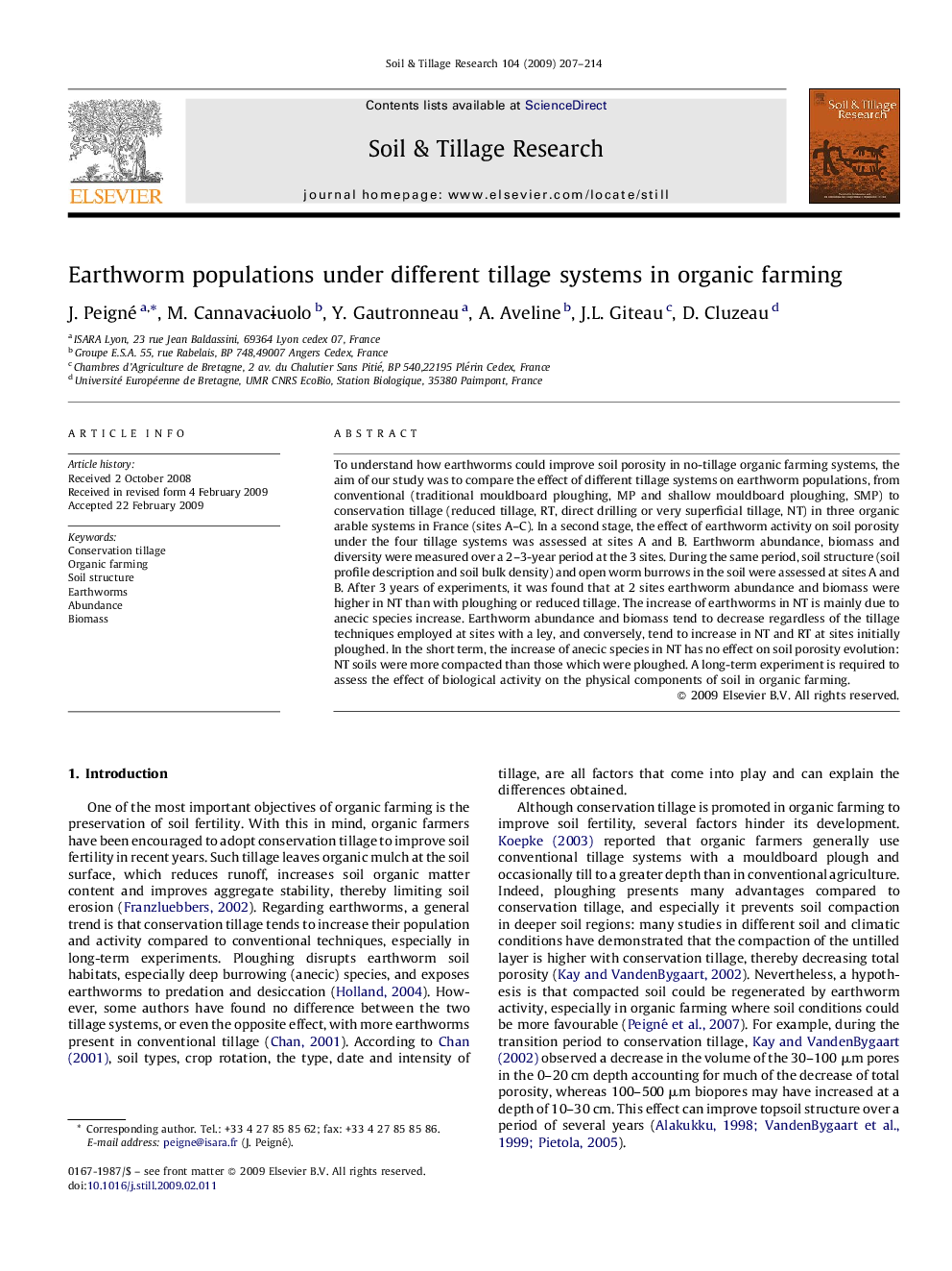 Earthworm populations under different tillage systems in organic farming