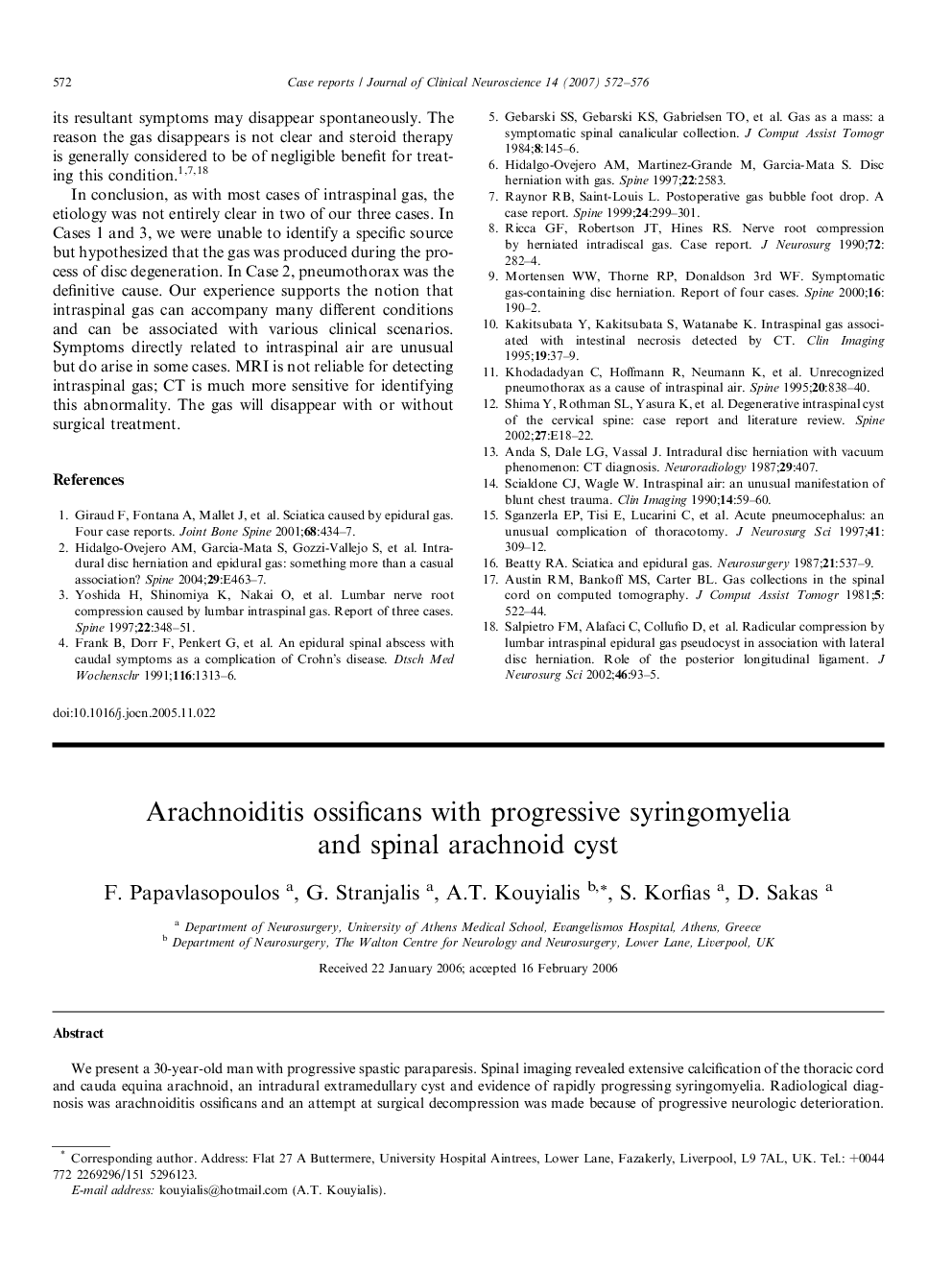 Arachnoiditis ossificans with progressive syringomyelia and spinal arachnoid cyst