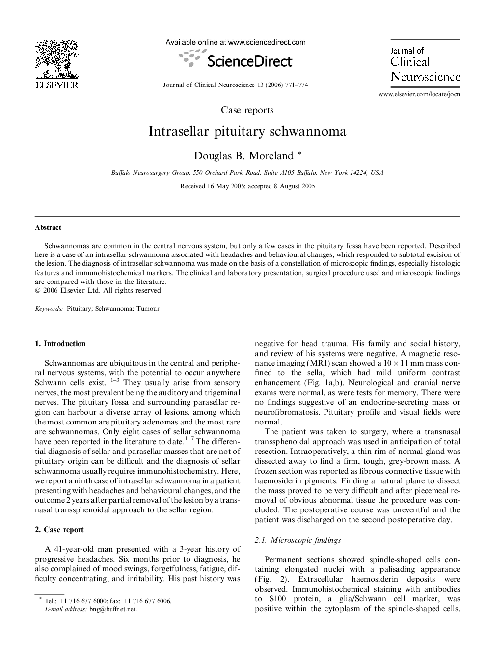 Intrasellar pituitary schwannoma