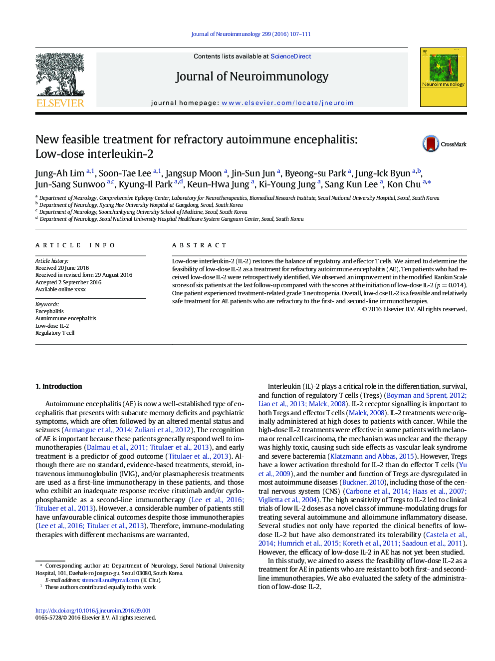 New feasible treatment for refractory autoimmune encephalitis: Low-dose interleukin-2