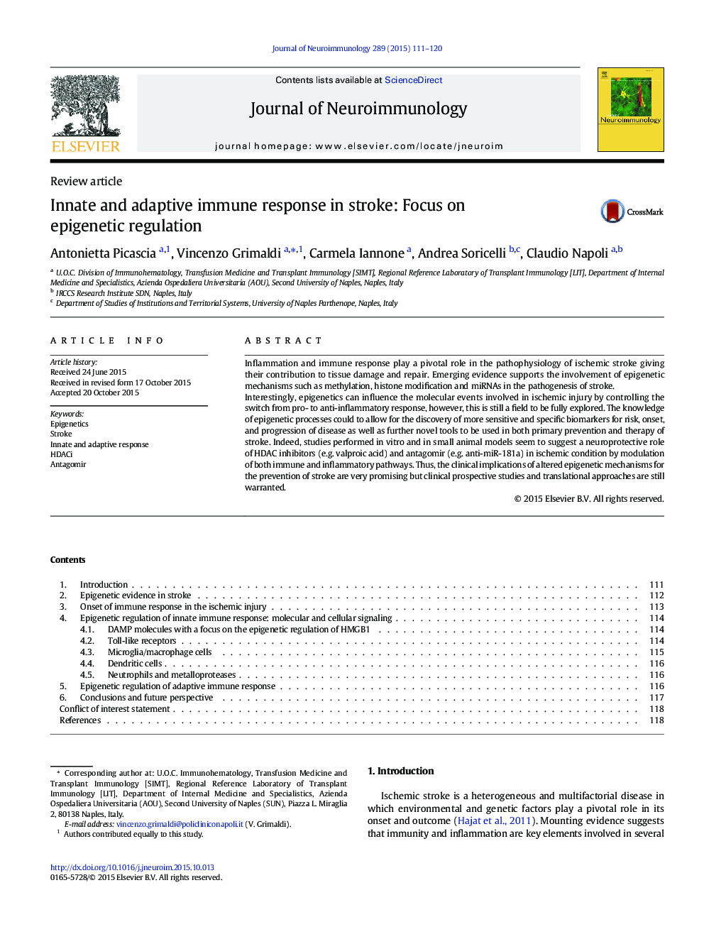 Innate and adaptive immune response in stroke: Focus on epigenetic regulation