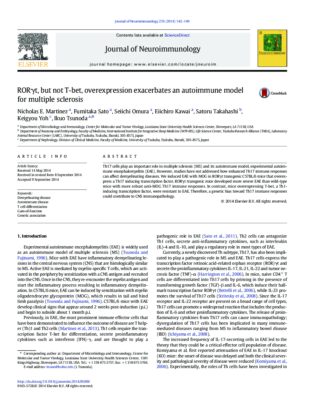 RORγt, but not T-bet, overexpression exacerbates an autoimmune model for multiple sclerosis