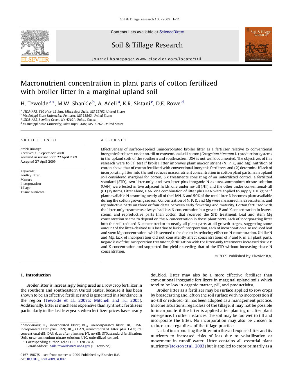 Macronutrient concentration in plant parts of cotton fertilized with broiler litter in a marginal upland soil