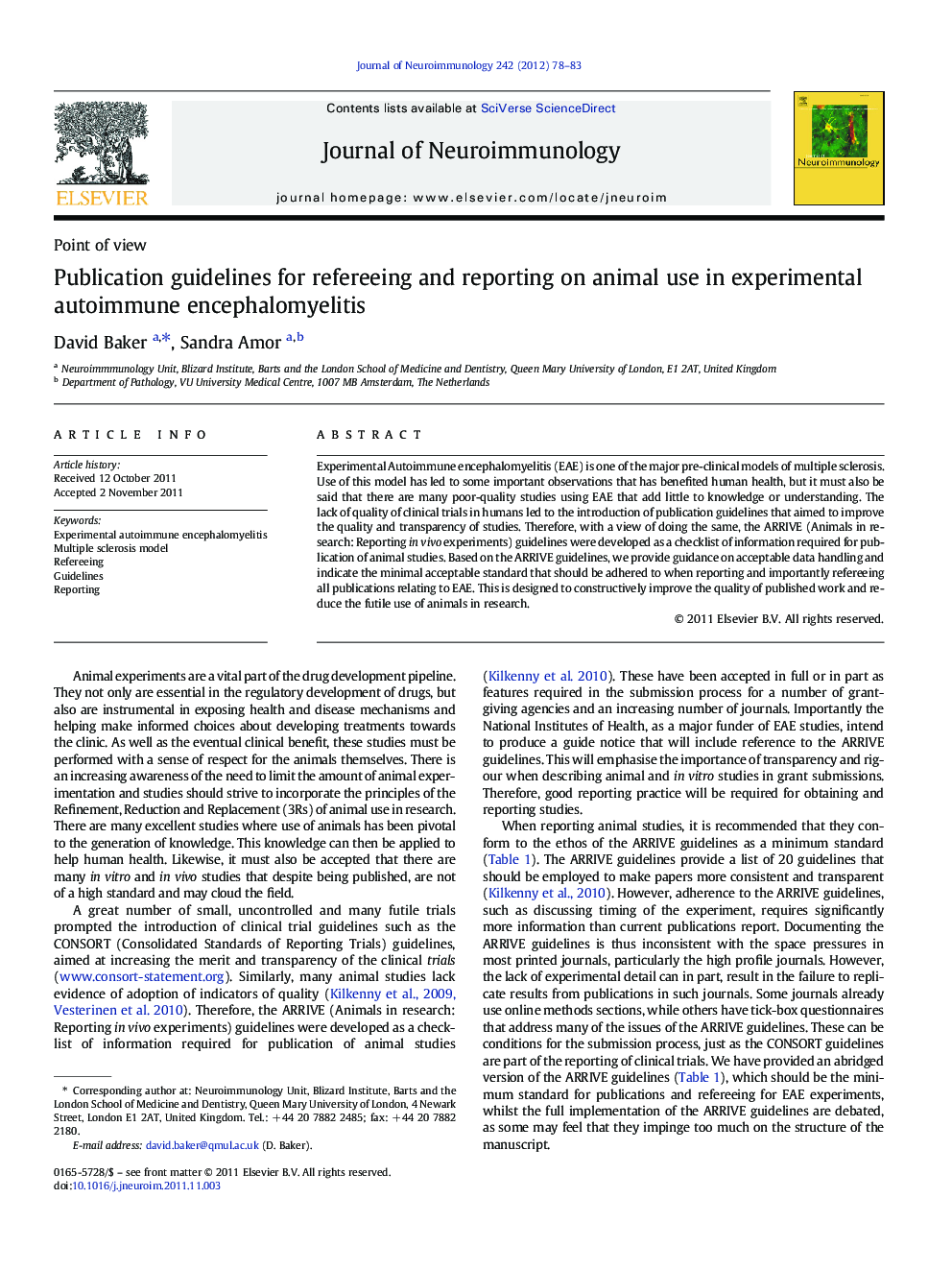 Publication guidelines for refereeing and reporting on animal use in experimental autoimmune encephalomyelitis