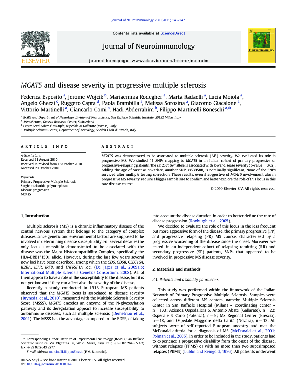 MGAT5 and disease severity in progressive multiple sclerosis