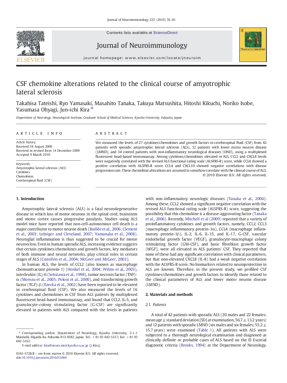 CSF chemokine alterations related to the clinical course of amyotrophic lateral sclerosis