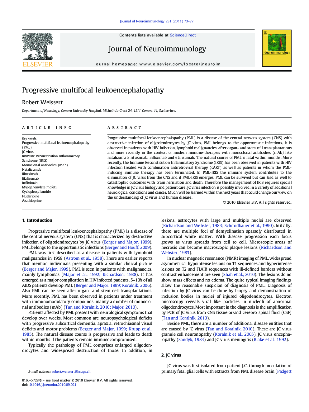 Progressive multifocal leukoencephalopathy