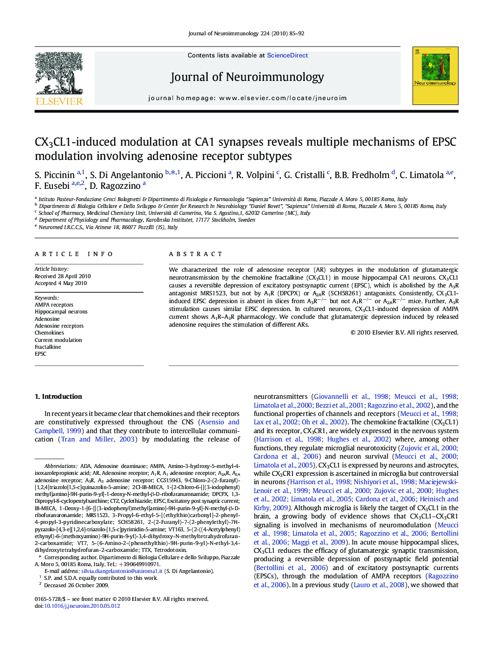 CX3CL1-induced modulation at CA1 synapses reveals multiple mechanisms of EPSC modulation involving adenosine receptor subtypes