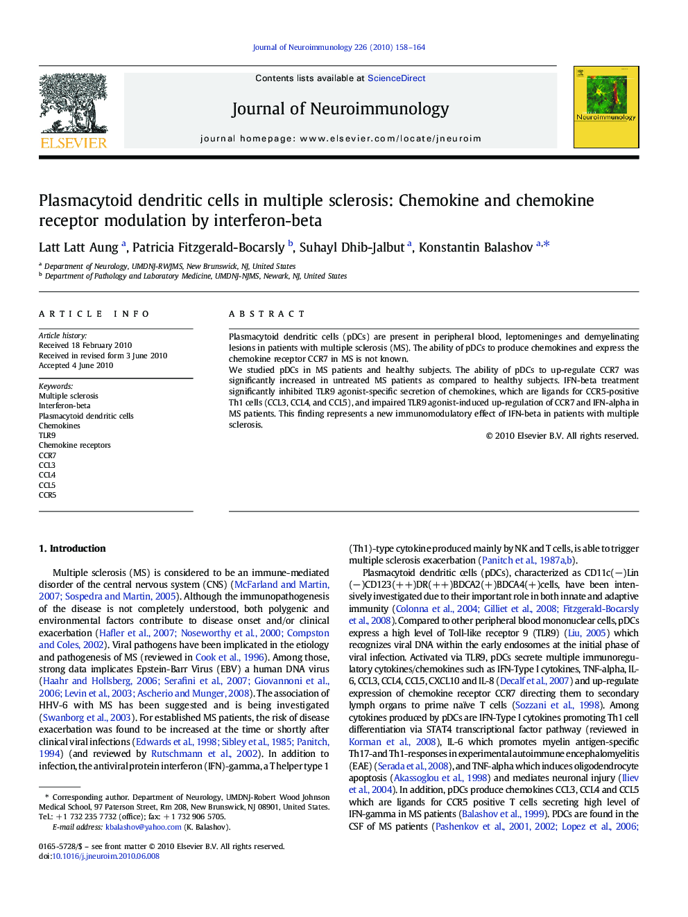 عکس صفحه اول مقاله: Plasmacytoid dendritic cells in multiple sclerosis: Chemokine and chemokine receptor modulation by interferon-beta Plasmacytoid dendritic cells in multiple sclerosis: Chemokine and chemokine receptor modulation by interferon-beta