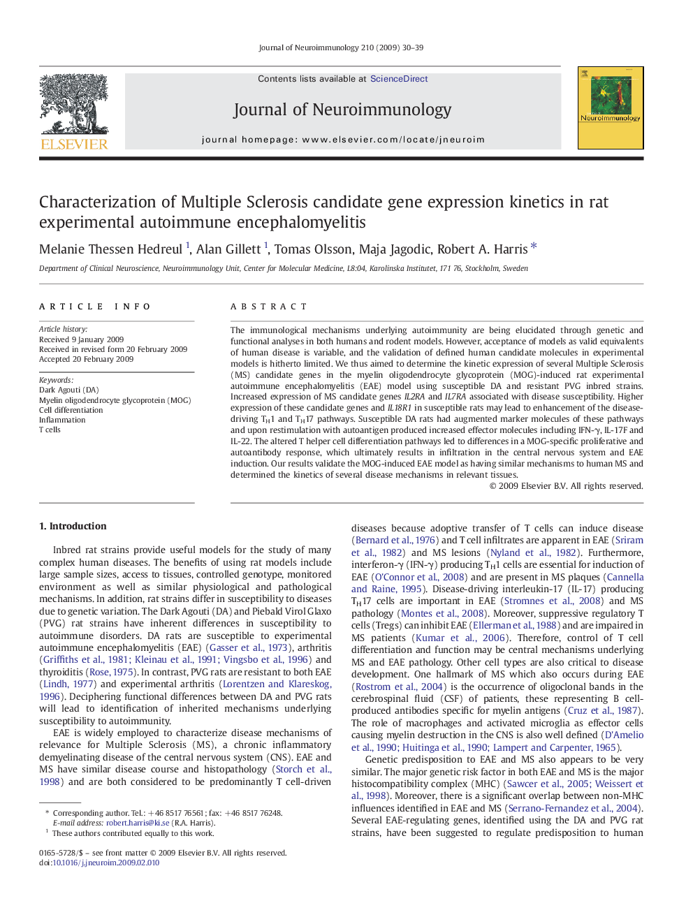 Characterization of Multiple Sclerosis candidate gene expression kinetics in rat experimental autoimmune encephalomyelitis