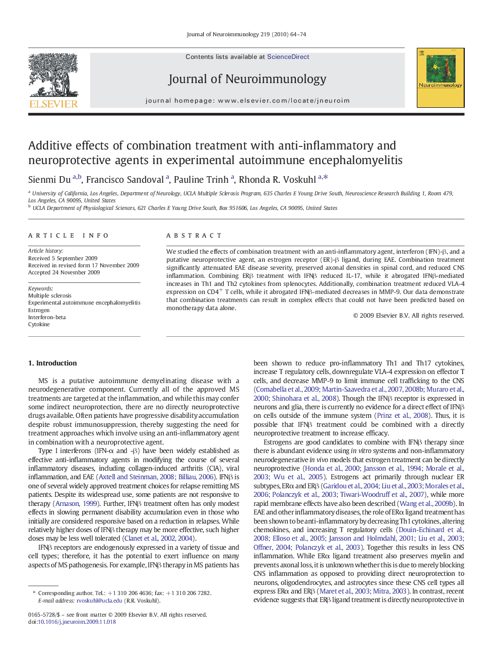 Additive effects of combination treatment with anti-inflammatory and neuroprotective agents in experimental autoimmune encephalomyelitis