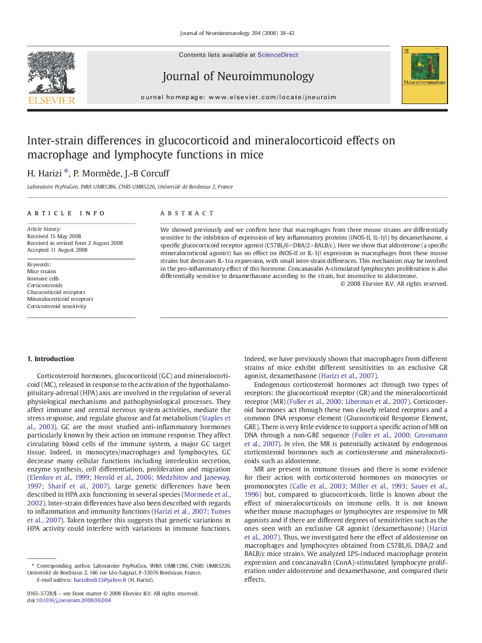 Inter-strain differences in glucocorticoid and mineralocorticoid effects on macrophage and lymphocyte functions in mice