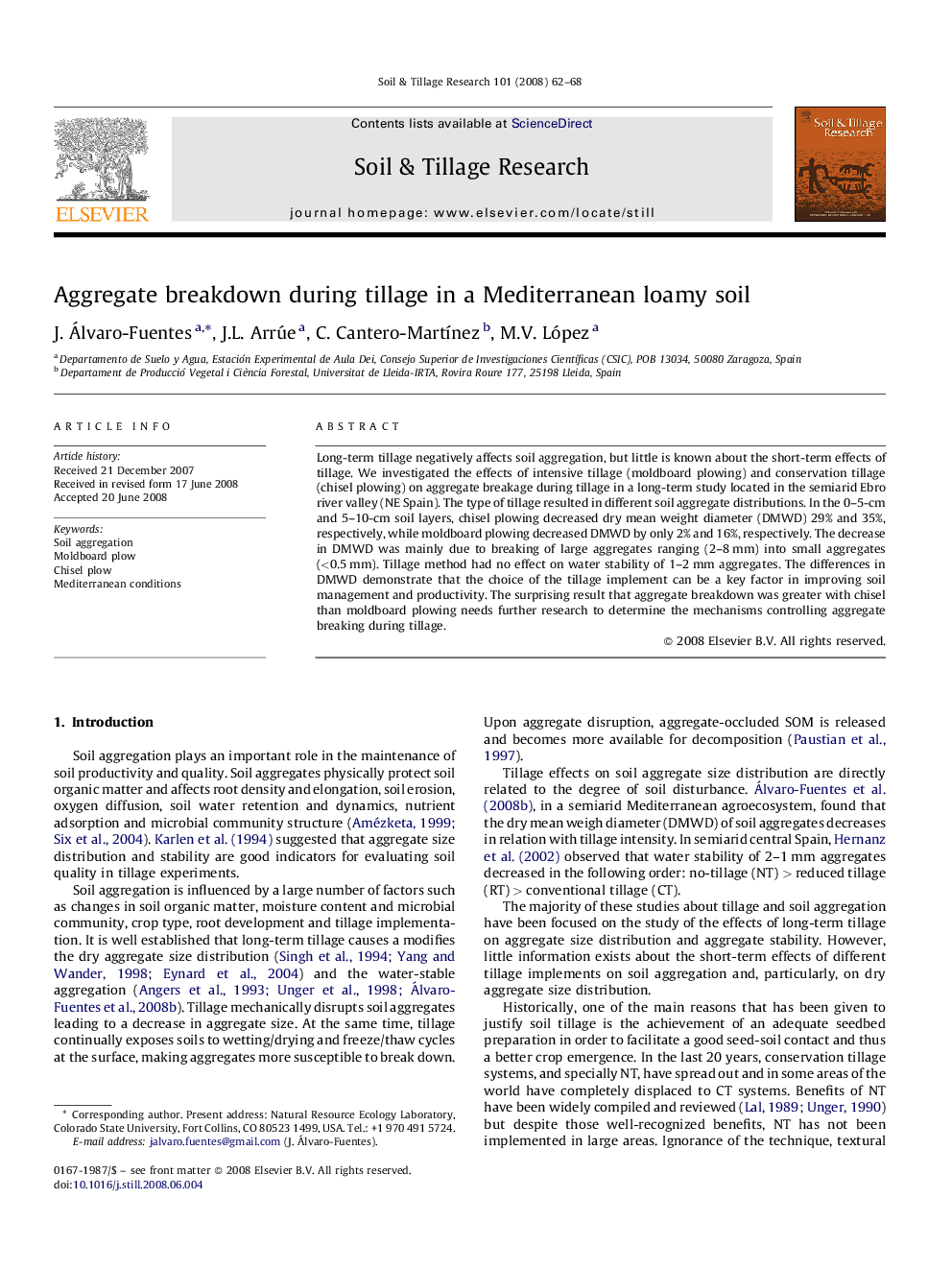 Aggregate breakdown during tillage in a Mediterranean loamy soil