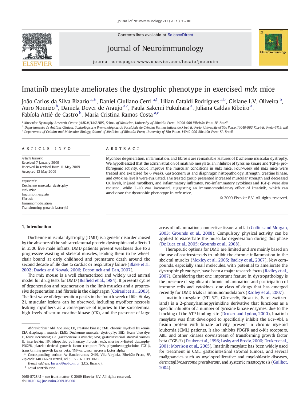 Imatinib mesylate ameliorates the dystrophic phenotype in exercised mdx mice