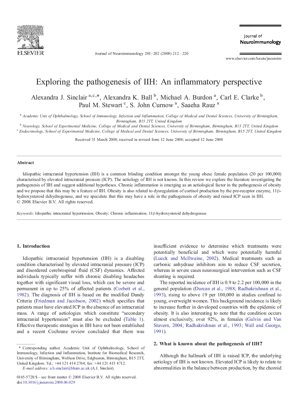 Exploring the pathogenesis of IIH: An inflammatory perspective