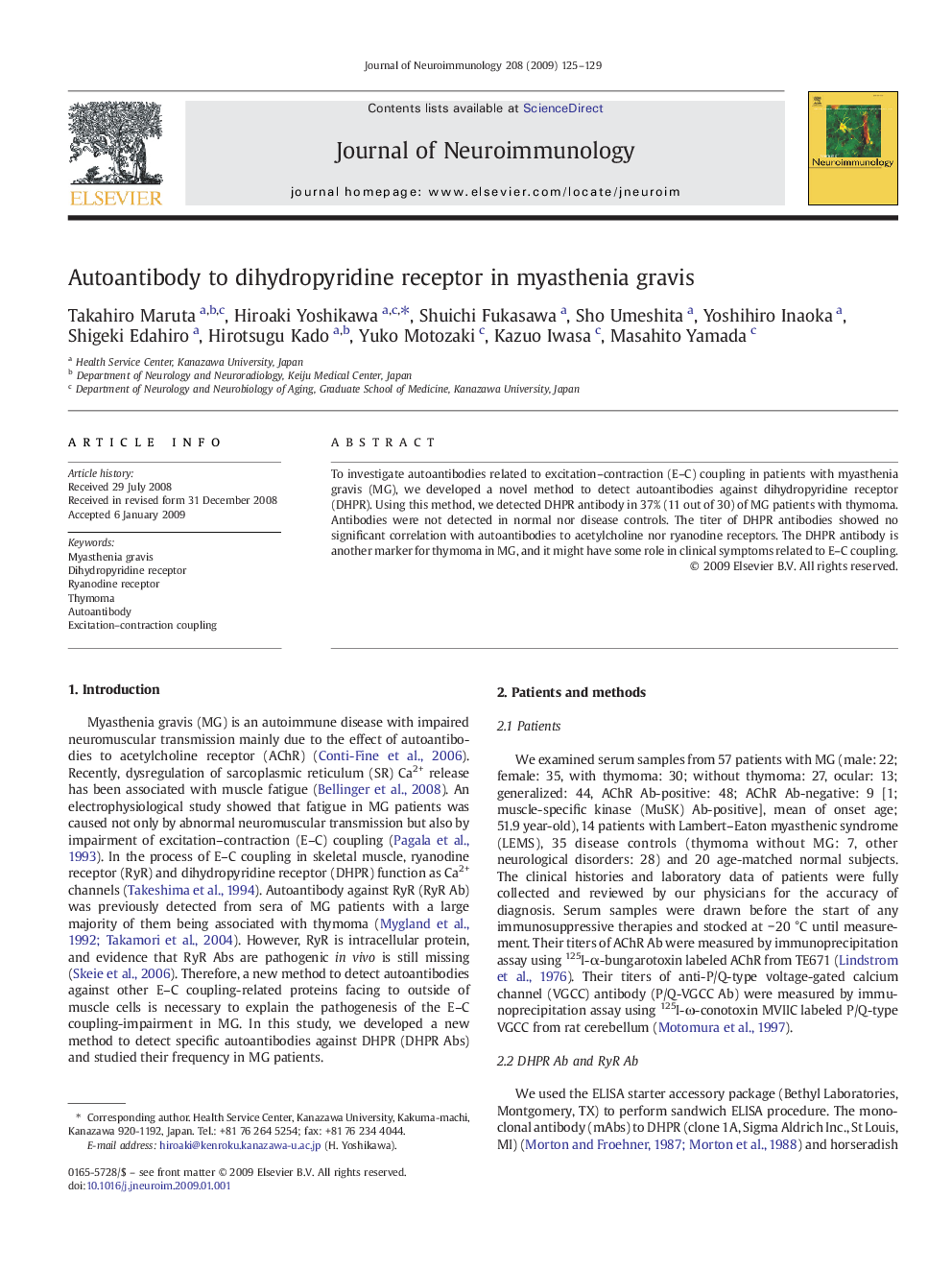 Autoantibody to dihydropyridine receptor in myasthenia gravis