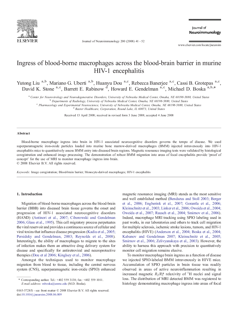 Ingress of blood-borne macrophages across the blood-brain barrier in murine HIV-1 encephalitis