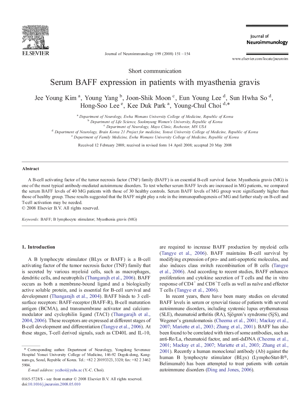 Serum BAFF expression in patients with myasthenia gravis