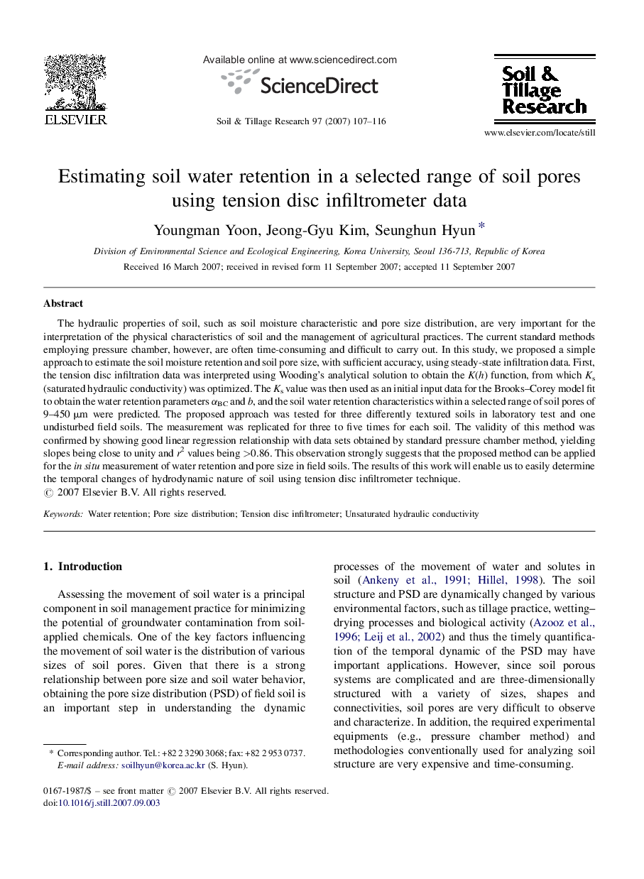 Estimating soil water retention in a selected range of soil pores using tension disc infiltrometer data