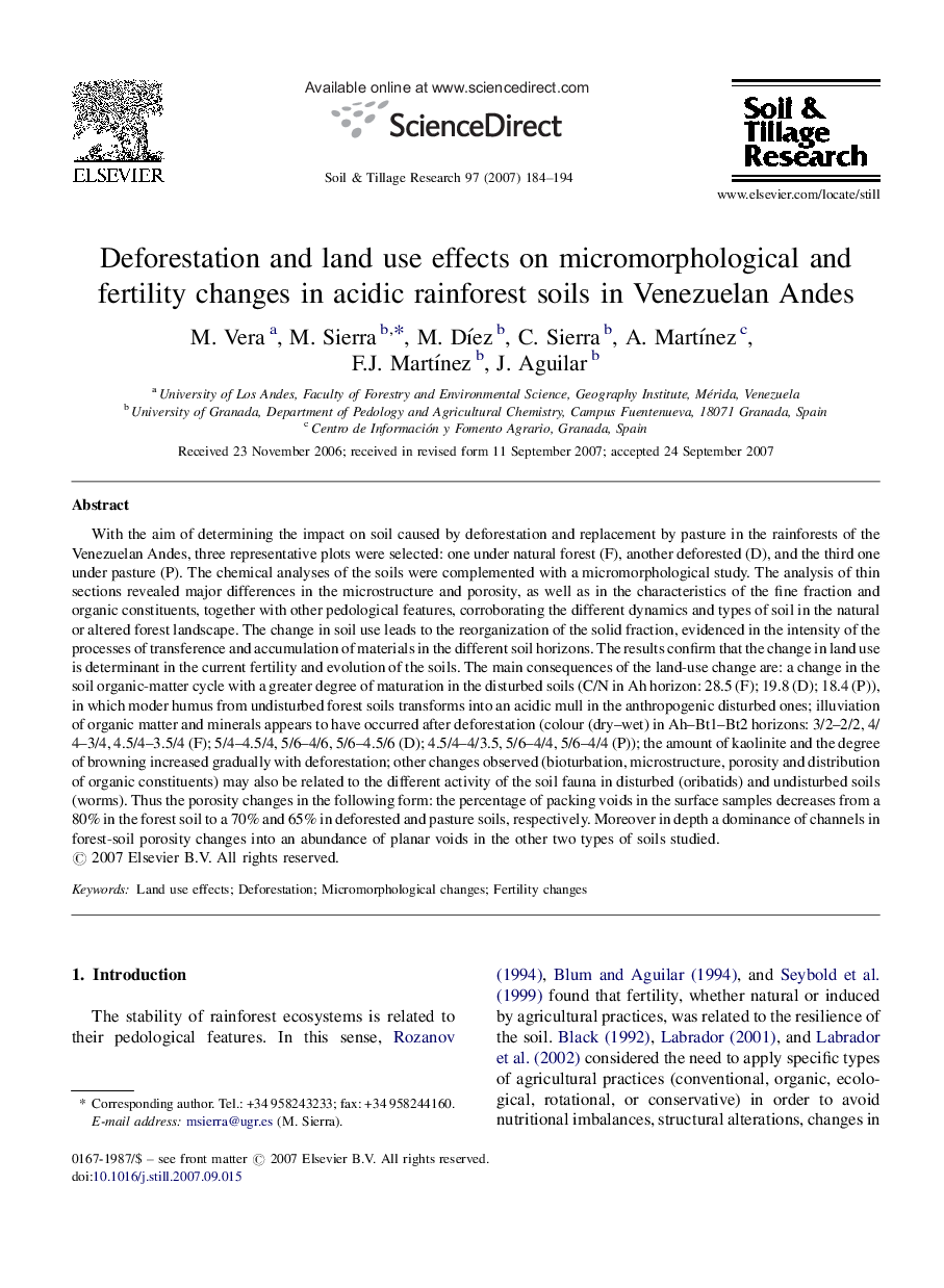 Deforestation and land use effects on micromorphological and fertility changes in acidic rainforest soils in Venezuelan Andes