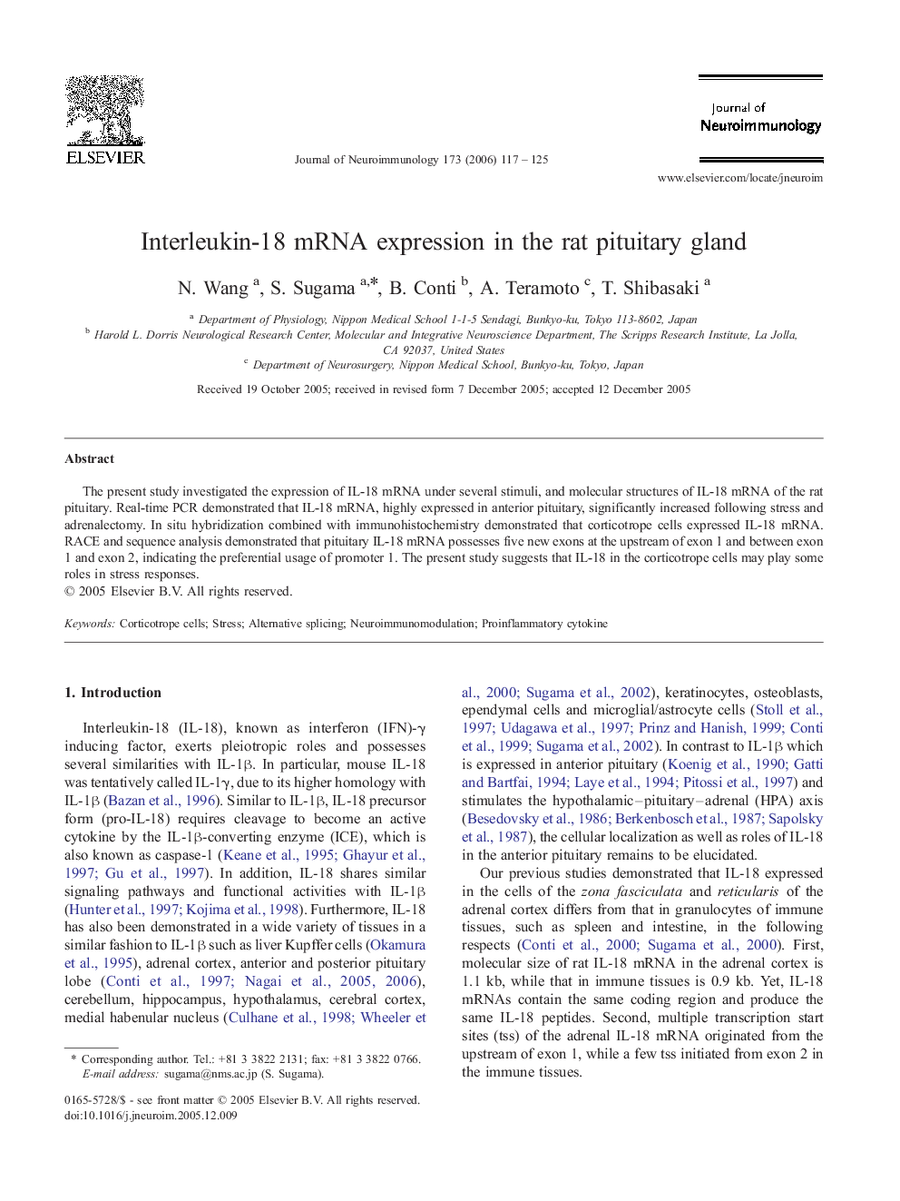 Interleukin-18 mRNA expression in the rat pituitary gland