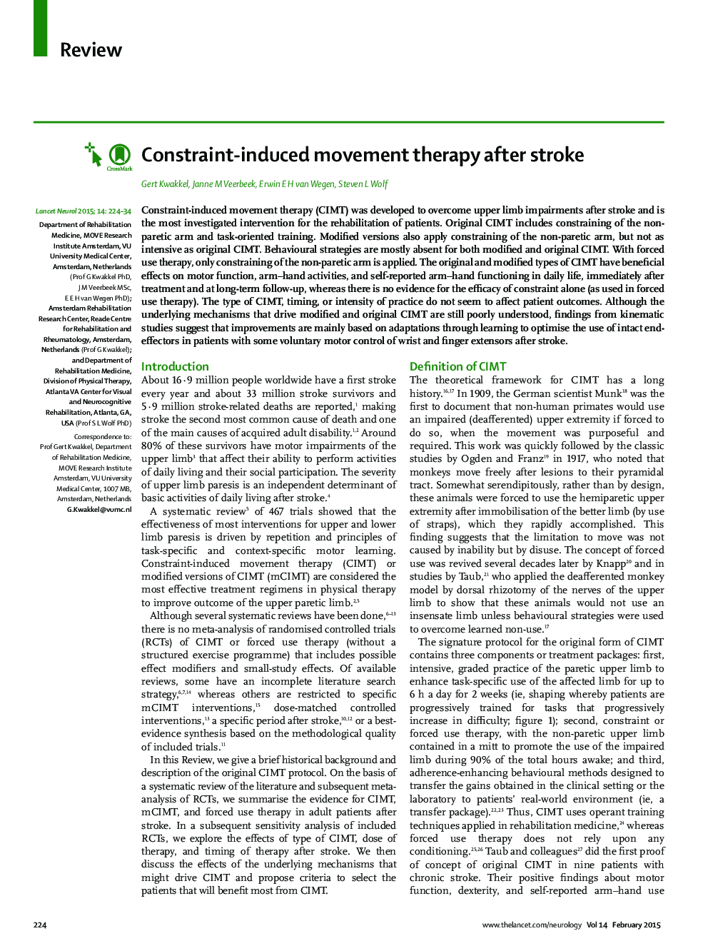 Constraint-induced movement therapy after stroke