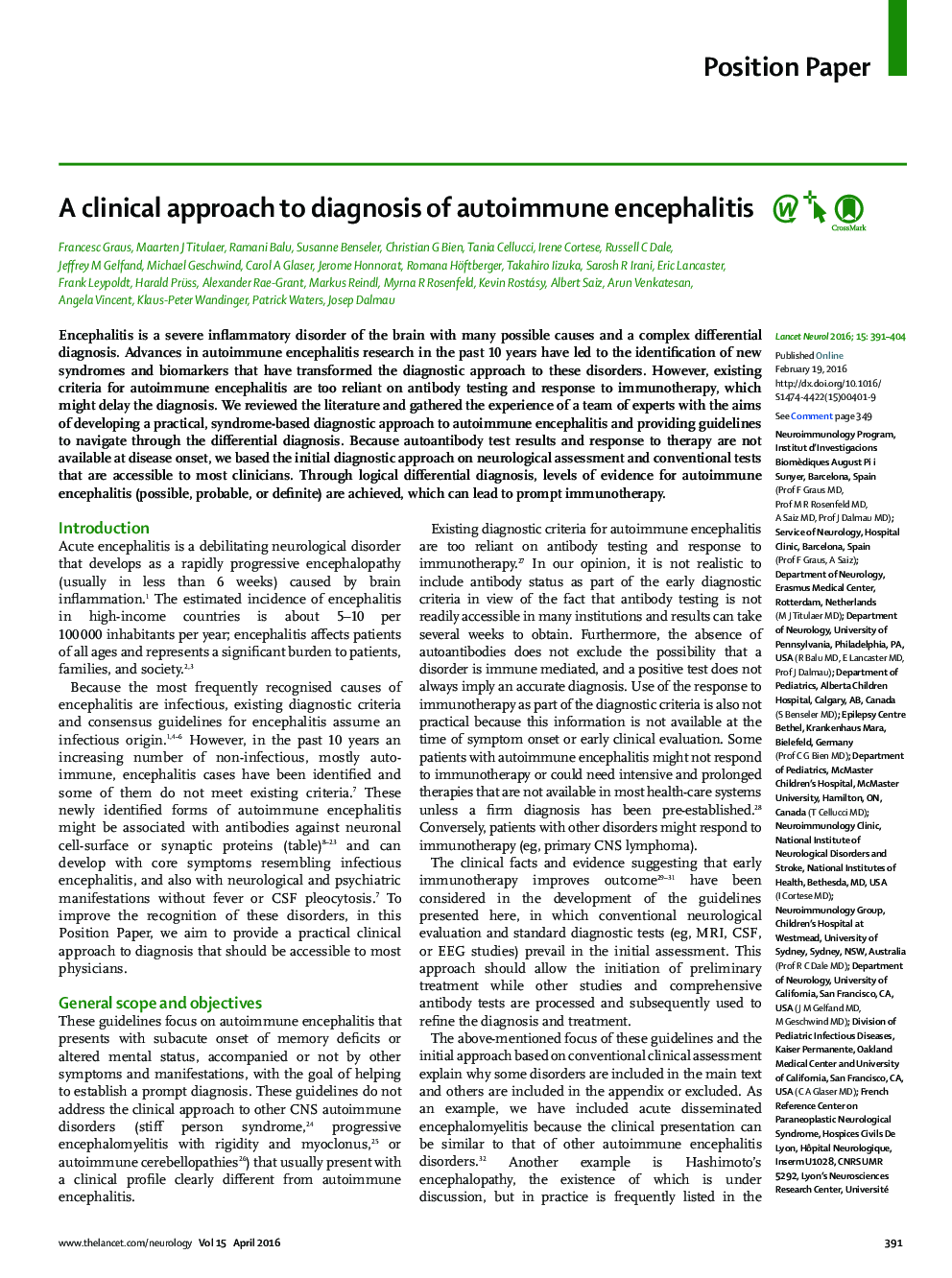 A clinical approach to diagnosis of autoimmune encephalitis