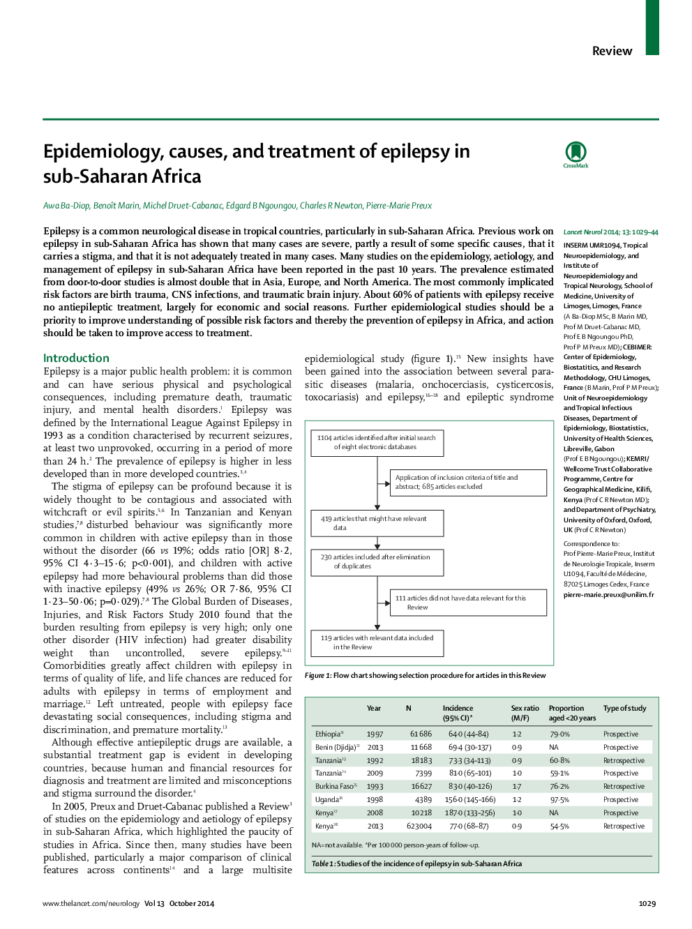 Epidemiology, causes, and treatment of epilepsy in sub-Saharan Africa