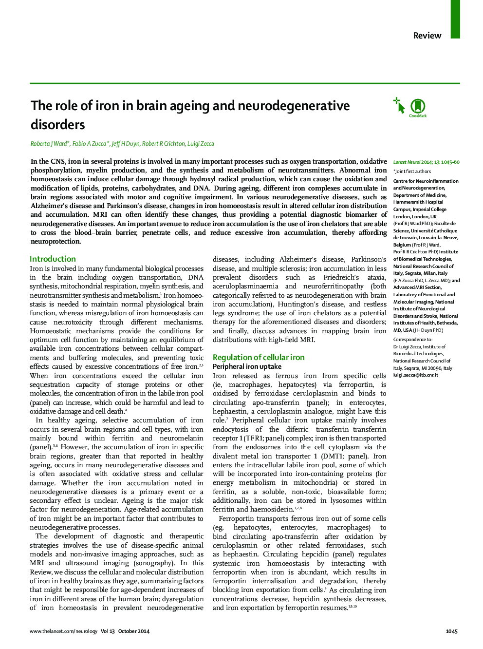 The role of iron in brain ageing and neurodegenerative disorders