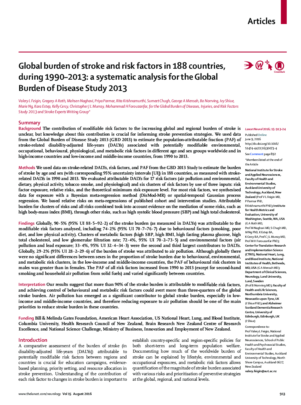 Global burden of stroke and risk factors in 188 countries, during 1990–2013: a systematic analysis for the Global Burden of Disease Study 2013