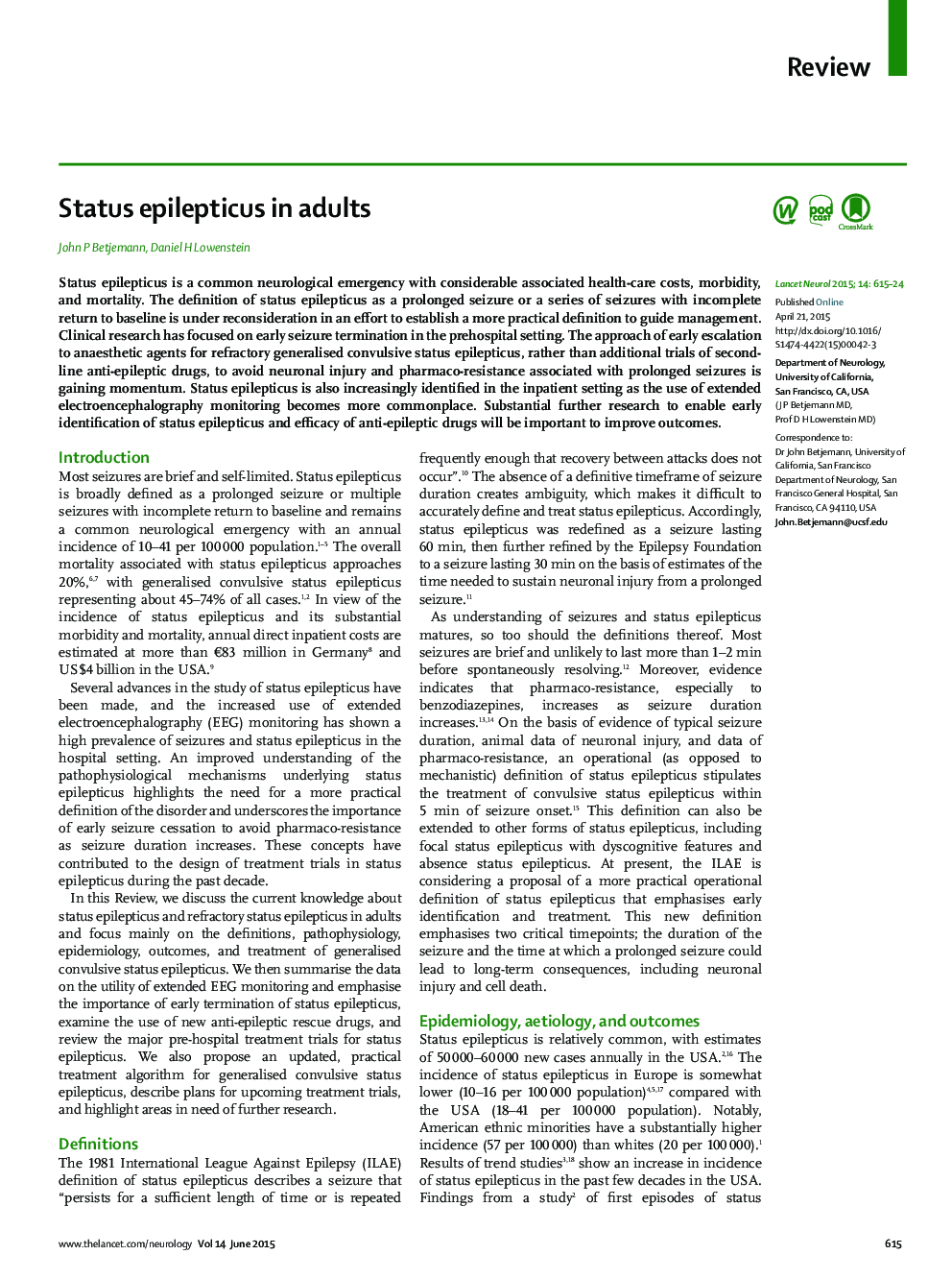Status epilepticus in adults
