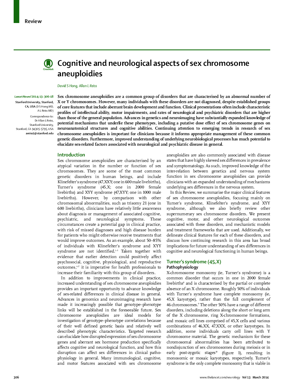 Cognitive and neurological aspects of sex chromosome aneuploidies
