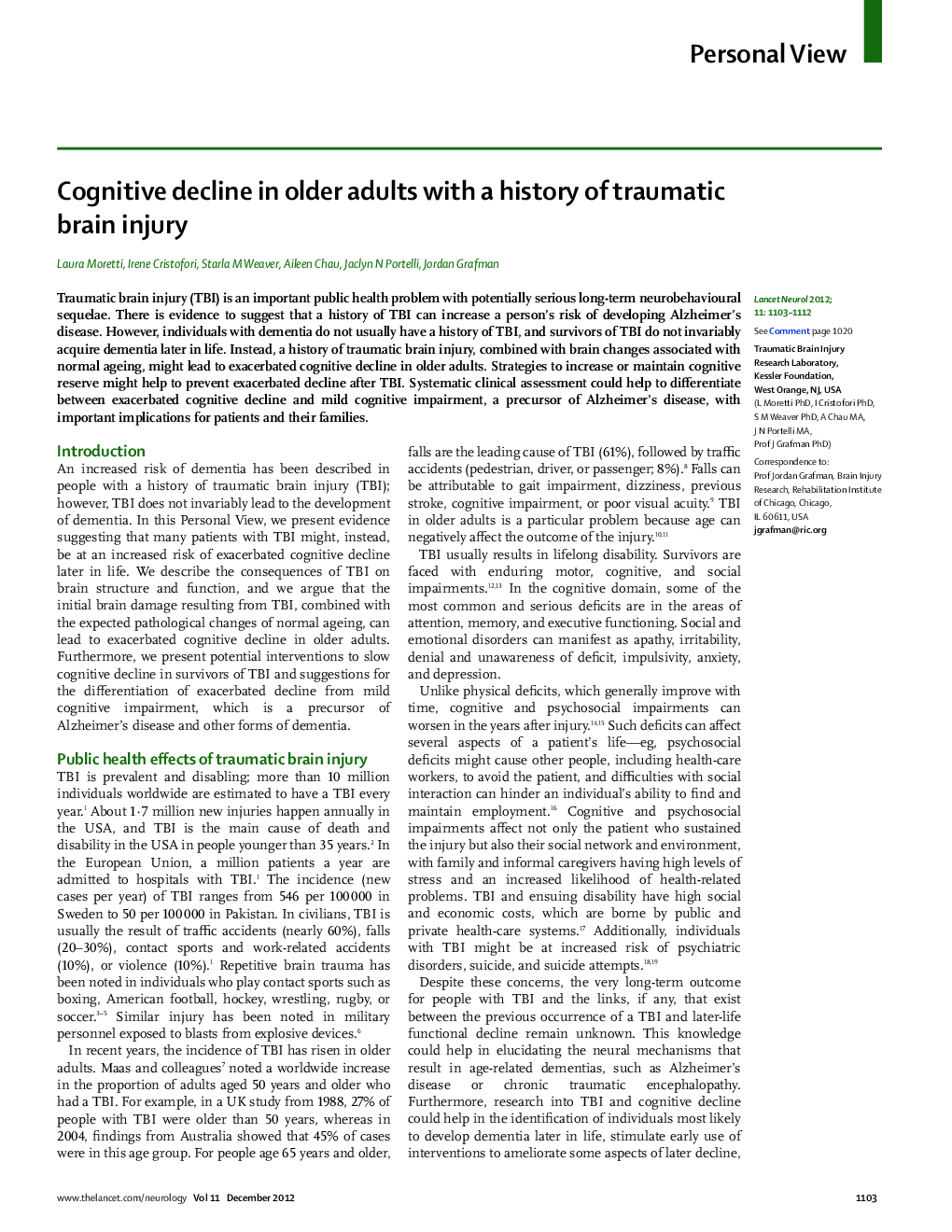 Cognitive decline in older adults with a history of traumatic brain injury