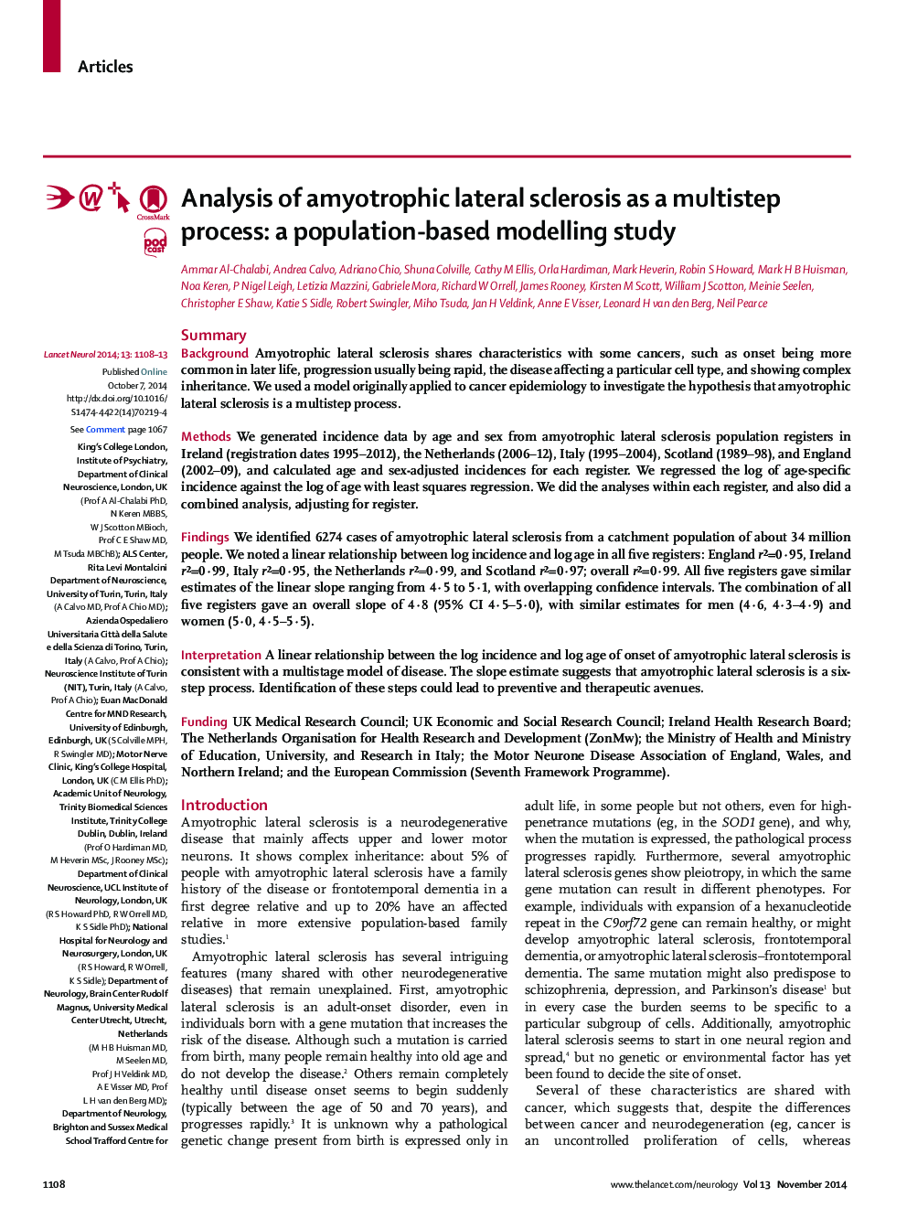 Analysis of amyotrophic lateral sclerosis as a multistep process: a population-based modelling study