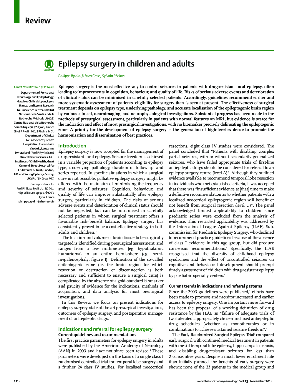 Epilepsy surgery in children and adults
