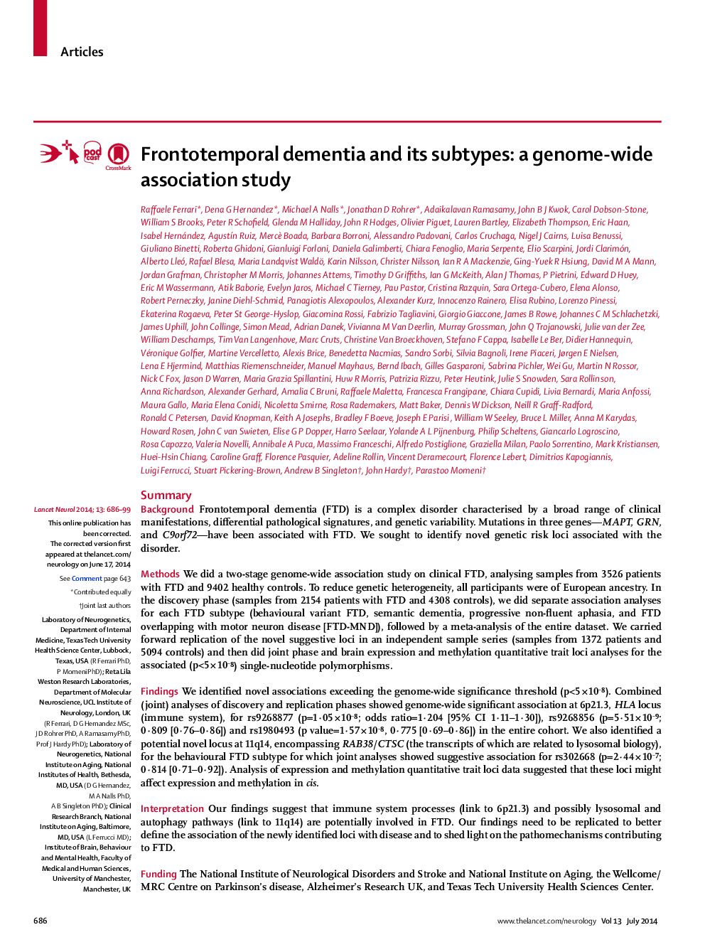 Frontotemporal dementia and its subtypes: a genome-wide association study