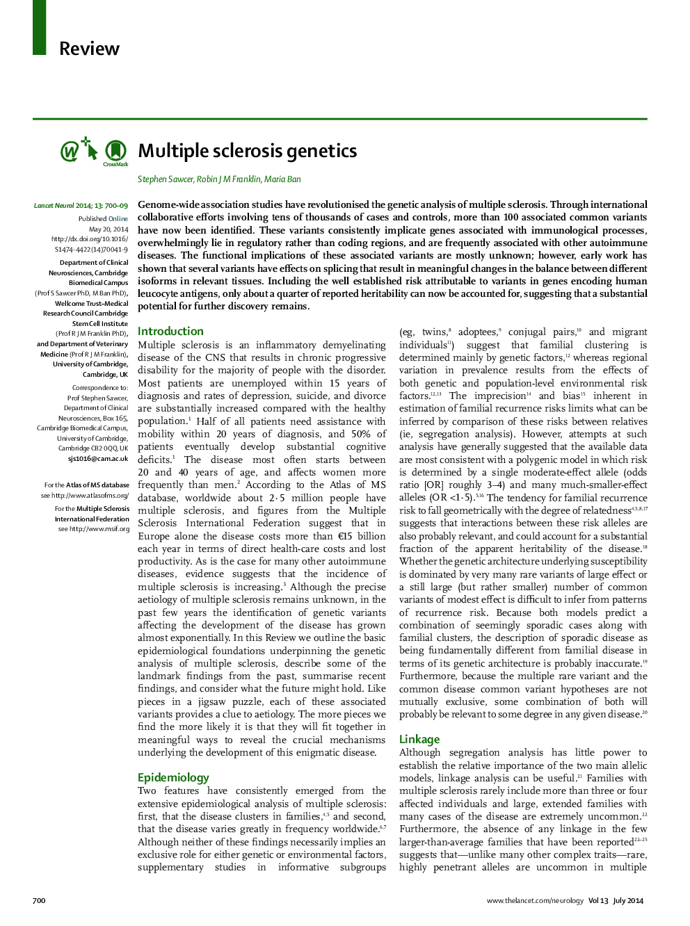 Multiple sclerosis genetics