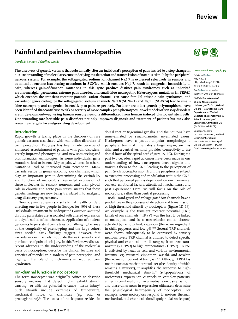 Painful and painless channelopathies