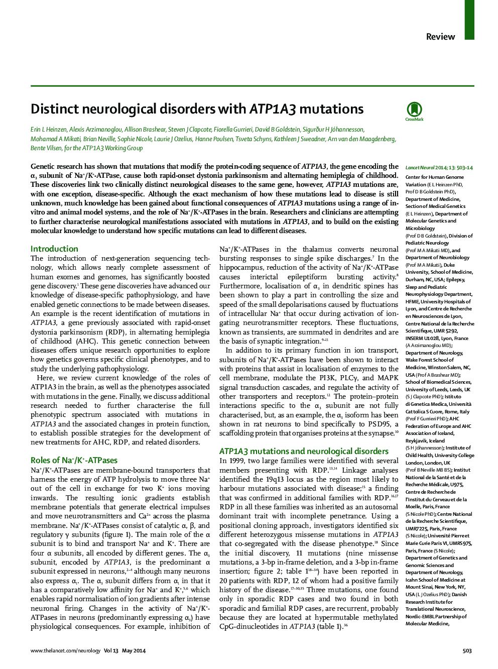 Distinct neurological disorders with ATP1A3 mutations