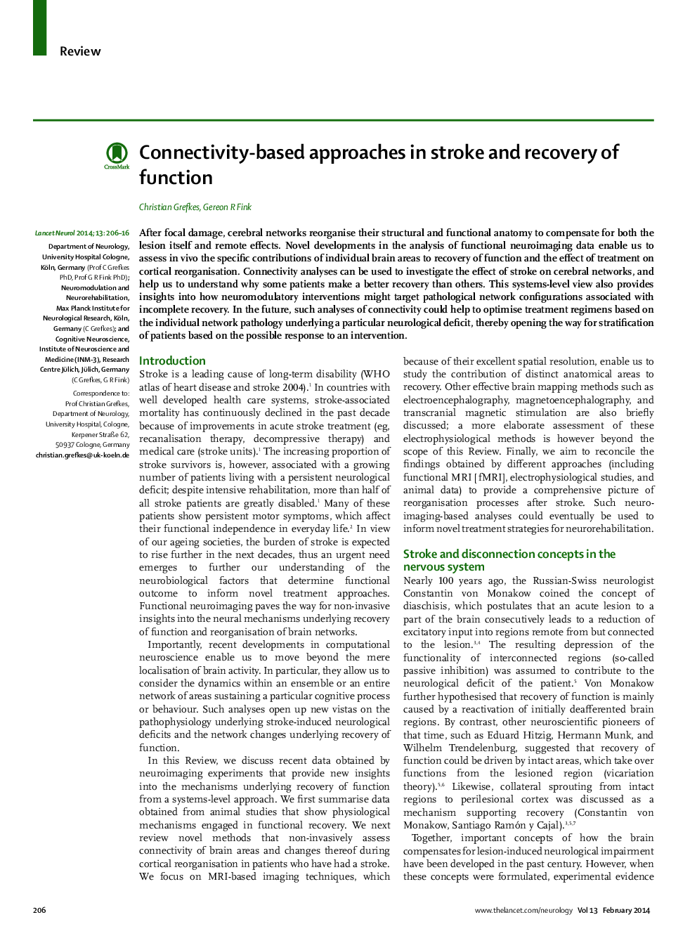Connectivity-based approaches in stroke and recovery of function