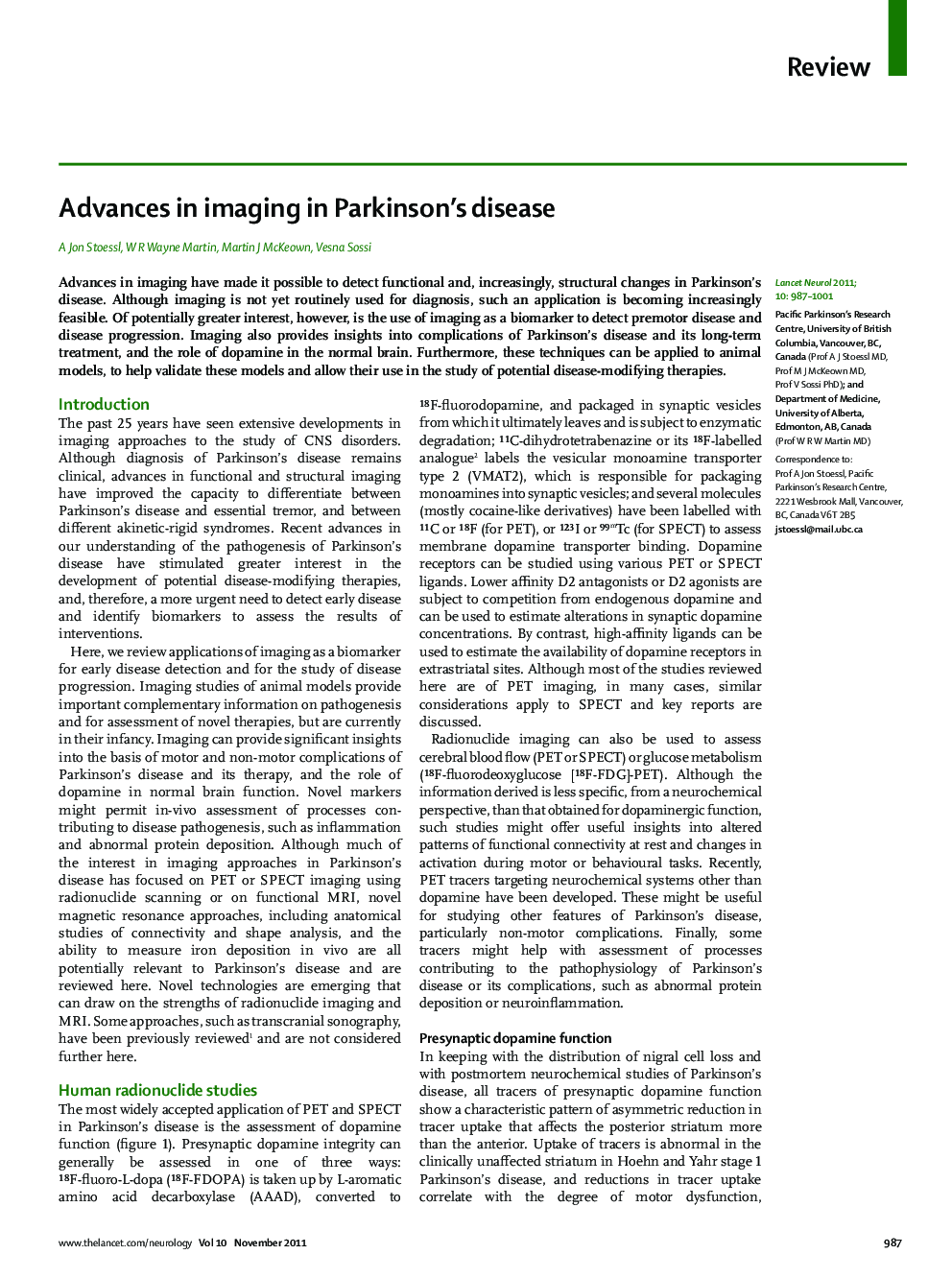 Advances in imaging in Parkinson's disease