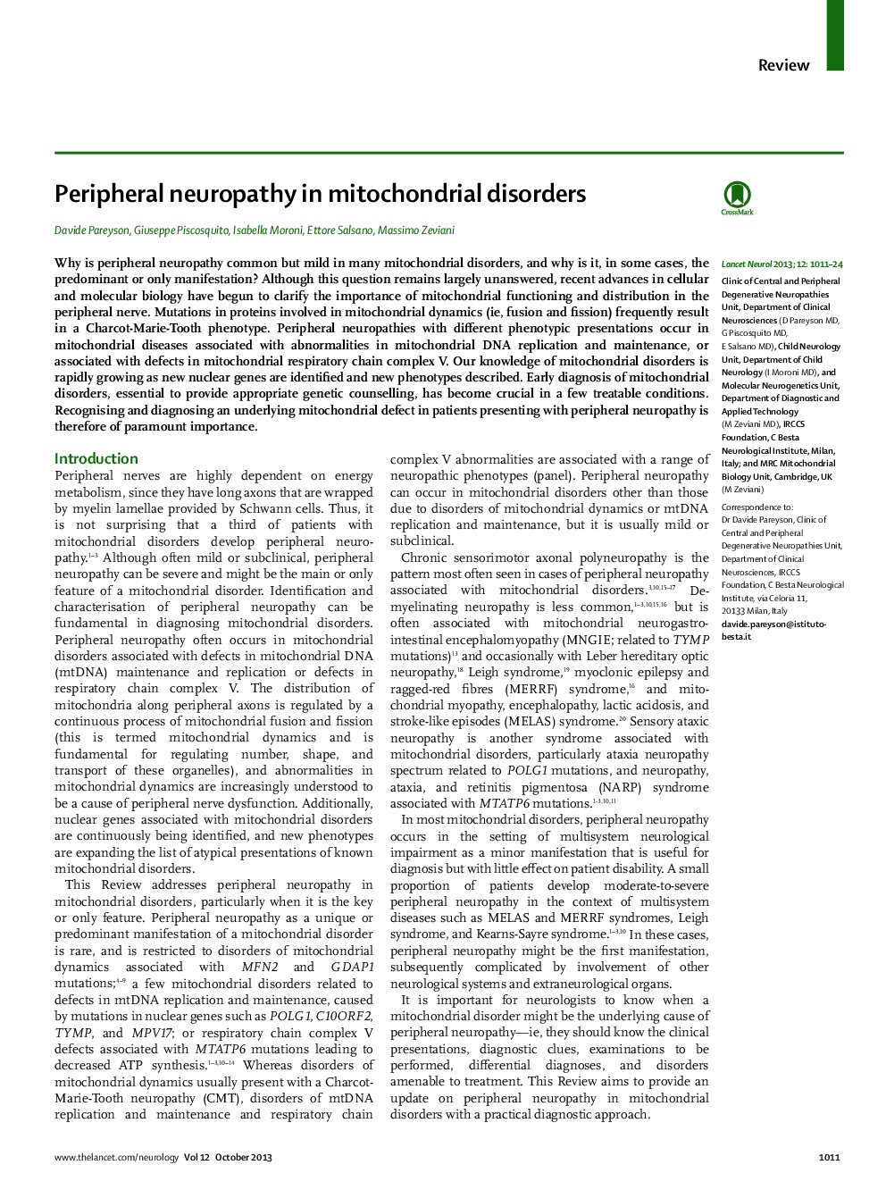 Peripheral neuropathy in mitochondrial disorders