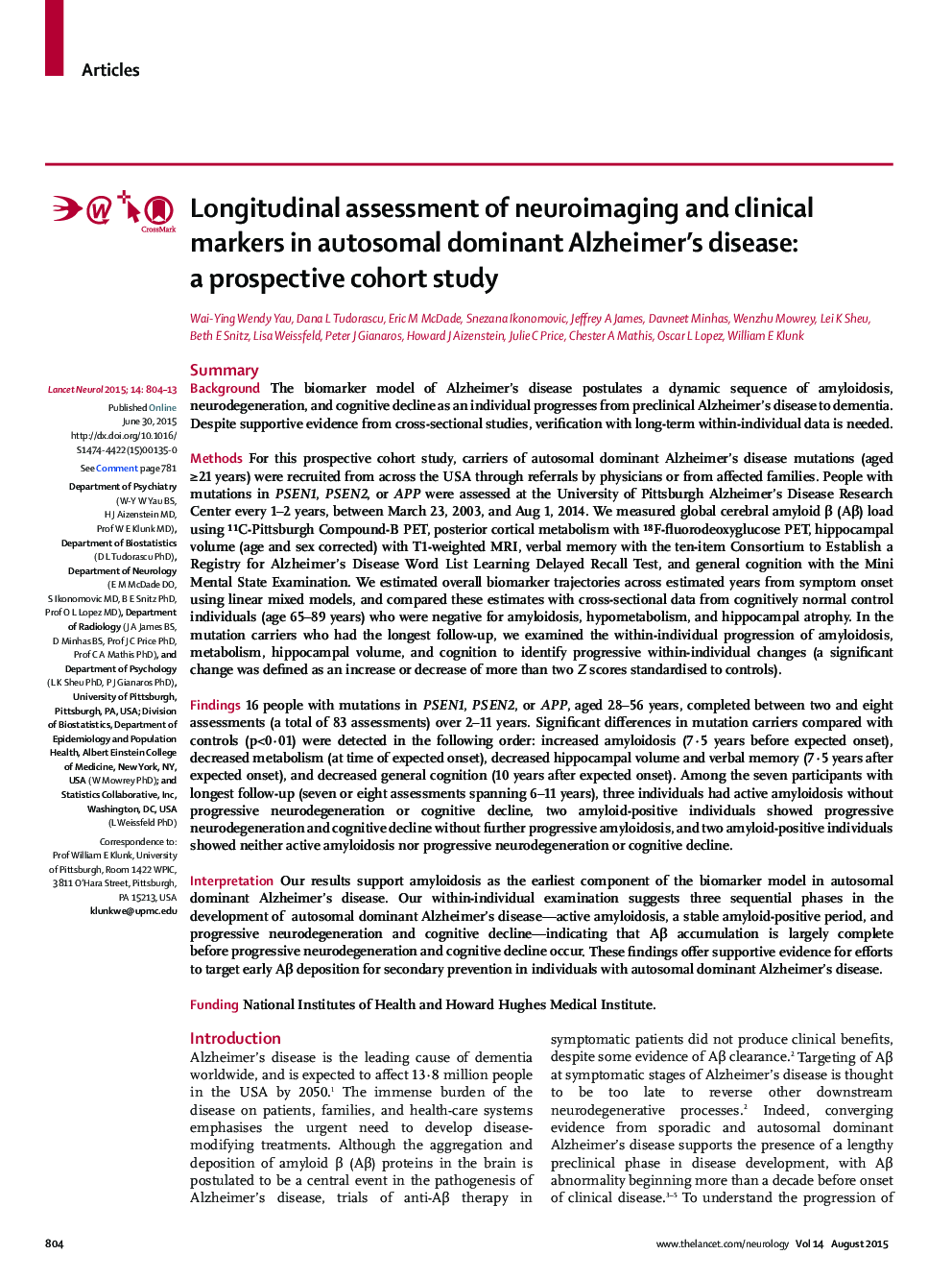 Longitudinal assessment of neuroimaging and clinical markers in autosomal dominant Alzheimer's disease: a prospective cohort study