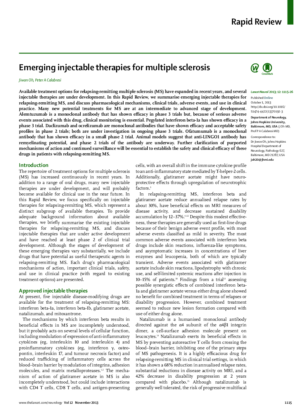 Emerging injectable therapies for multiple sclerosis