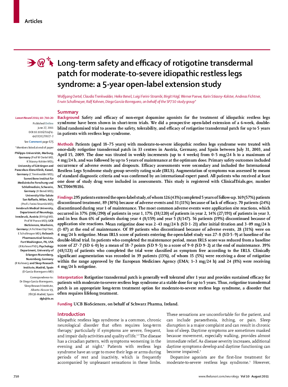 Long-term safety and efficacy of rotigotine transdermal patch for moderate-to-severe idiopathic restless legs syndrome: a 5-year open-label extension study