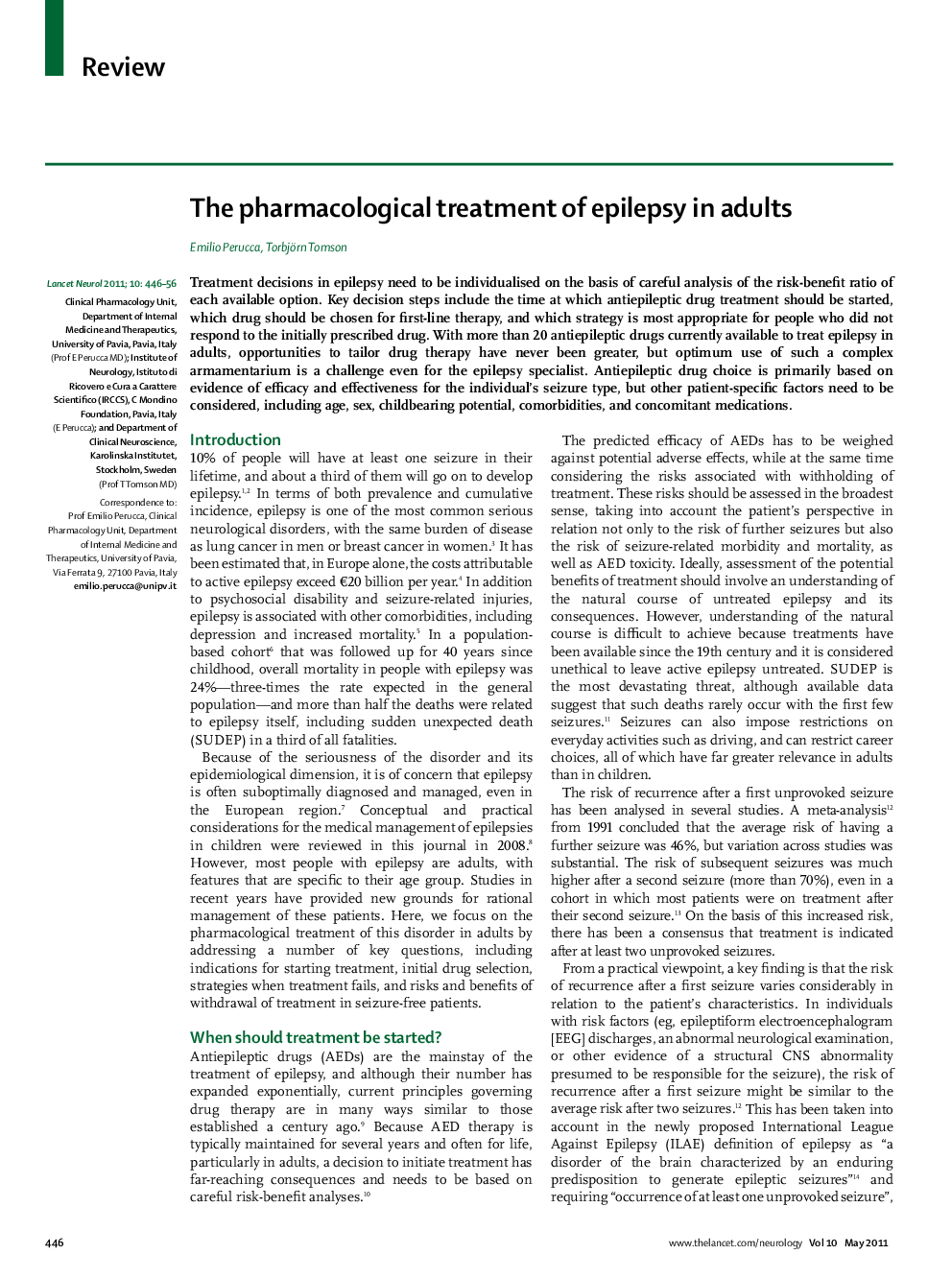 The pharmacological treatment of epilepsy in adults