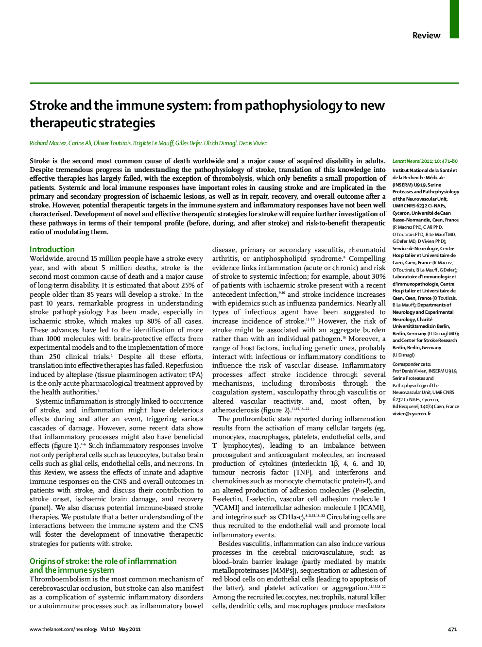 Stroke and the immune system: from pathophysiology to new therapeutic strategies