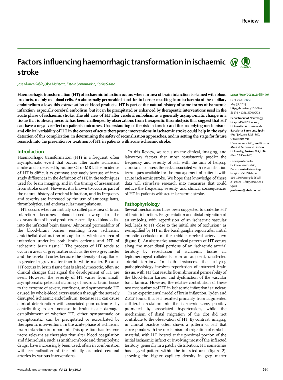Factors influencing haemorrhagic transformation in ischaemic stroke
