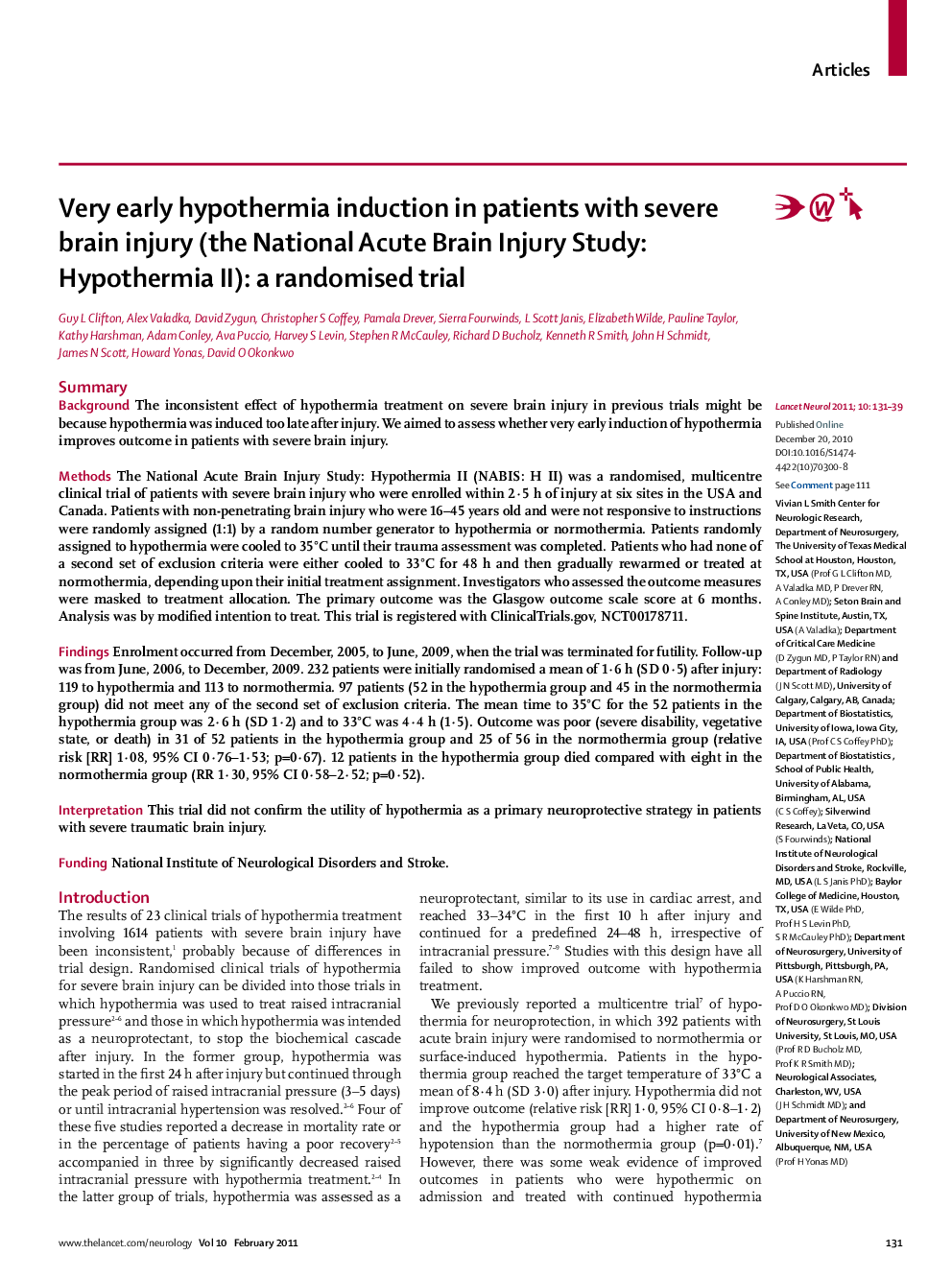 Very early hypothermia induction in patients with severe brain injury (the National Acute Brain Injury Study: Hypothermia II): a randomised trial
